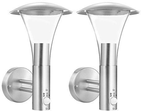 2er SET Edelstahl Außenwandleuchte MILO mit Bewegungsmelder, IP44, E27