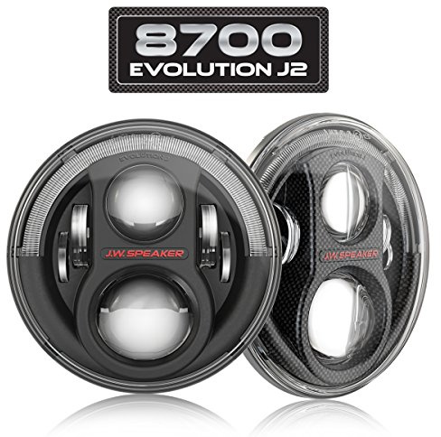 JW Speaker LED Headlights, Model 8700 Evolution J2 Series with CARBON FIBER Bezel, Set of 2