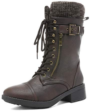 DREAM PAIRS Botas Mujer Miltares Planas Botas de Cordones con Cremallera y Suela Antideslizantes MARRÓN Talla 36.5EU/6US