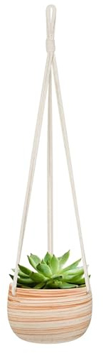 Mkouo Ceramic Hanging Planter Macrame Plant Holder 5 Inch Cute Succulent Cactus Pot with Cotton Rope Hanger for Indoor Outdoor Decor