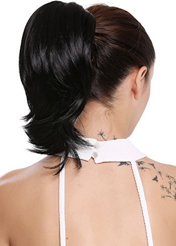 WIG ME UP - 15-09-1 Haarteil Zopf Extension Butterfly-Klammer kurz breit voluminös glatt schwarz 30 cm