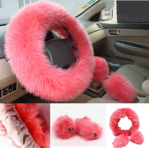 3pcs Universal Plüsch Lenkradhülle Lenkradbezug, Wolle Soft aus Australien, Lenkradabdeckung für den Winter Auto 37-39cm