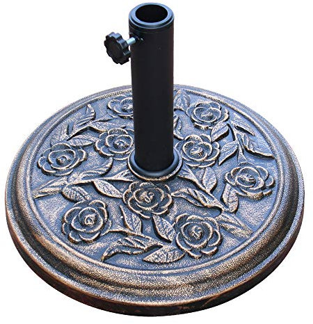 Green Bay 12kg Round Parasol Bases Umbrella Stand Weights Cast Iron Effect Rose Pattern