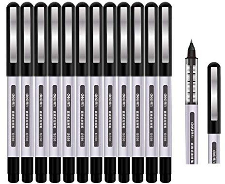 Surcotto Tintenroller Stifte schwarz, 0,5mm Tintenschreiber, glatter Kugelschreiber, schnelltrocknend, flüssige Tinte, dokumentenecht, Rollerball Pen für Büro Schule, Schreibset – 12 Stück