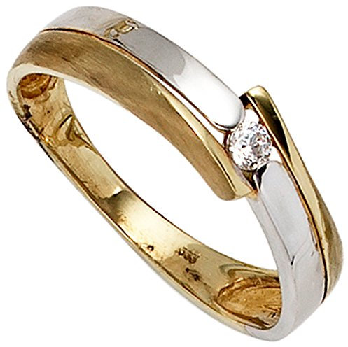 Jobo Damen-Ring aus 8 Karat 333 Gelbgold und Weißgold mit Zirkonia Größe 54