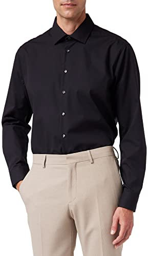 Seidensticker Herren Business Hemd - Shaped Fit - Bügelfrei - Kent-Kragen - Langarm - 100% Baumwolle, Schwarz (Schwarz 39), 45 EU