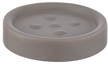 WENKO Seifenablage Polaris, Seifenschale zur Aufbewahrung von Handseife, aus edler Keramik, Ø 11 x 2,8 cm, Taupe matt