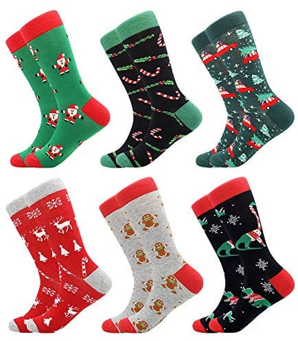 Chaussettes de Noël Homme Femme 6 Paires Coton Cadeau Bonhomme en Pain D'épice Renne du Père Noël Multicolores 39-46 (6 Paare-Xmas1)
