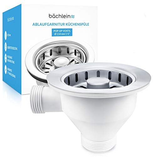 Bächlein Juego de Desagüe para el Fregadero, Diámetro de 114 mm, con Rebosadero, Dispositivo de Clic Ahora También para el Fregadero de la Cocina, Desagüe de Acero Inoxidable Pulido con Rebosadero