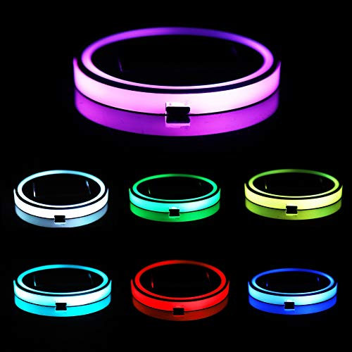 Raguso 2 Stück LED Getränkehalter , Solar LED Car Coasterss Cup Pad Holder mit 7 Farben Lichter USB Auto Flasche Bodenmatte für Getränke Untersetzer Zubehör Innendekoration