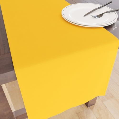 Encasa XO Table Runner Größe 32x150 cm | Baumwoll -Leinwand Stoff | Sunbeam Yellow Solid Color | Waschbarer und dauerhaft
