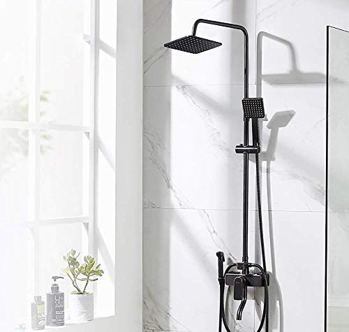 Bad Duschsets Messing Moderne Handbrause und Auslauf Wasserhahn Wandmontage 8 Zoll Top Spray Wasserfall Bad Wasserhahn 4 Funktion Umschalten Dusche Wasserhahn Mischen (Farbe: Schwarz, Größe: