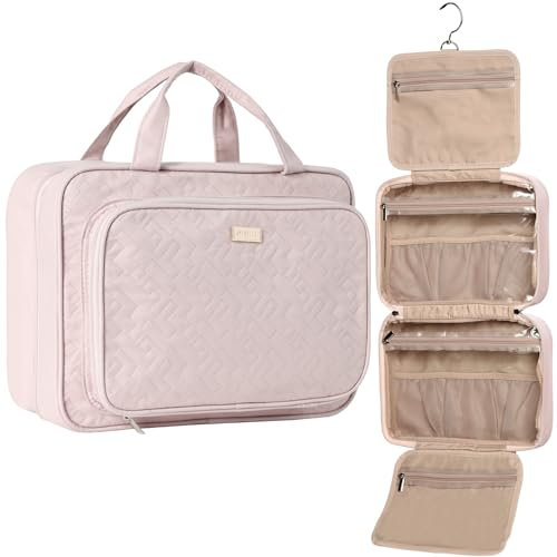 NISHEL Trousse de Toilette de Voyage à Suspendre, Organisateur de Maquillage Visible, Trousse de Maquillage pour Accessoires de Voyage, Douche de Salle de Bain, Rose