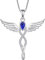 FJ Engelsflügel Kette Damen 925 Sterling Silber Schutzengel Anhänger Halskette Infinity Unendlichkeit Saphir September Geburtsstein Schmuck Geschenke für Frauen Mädchen