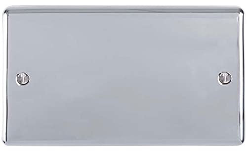 Double CHROME Blanking Chassis Plate – Round Edged Wall Box Hole Cover Cap – 2 Gang Decorative Metal Outlet Plate (85mm standard switch size)
