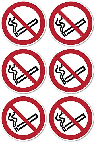 Rauchen verboten, Verbotszeichen: P002 - DIN EN ISO 7010 / ASR A1.3 - Aufkleber: Ø 5 cm, 6 Stück