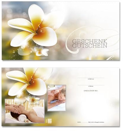 GESCHENKGUTSCHEINcom - 25 Blanko Gutscheinkarten - Formular mit Motiv für Kosmetiksalon Kosmetikbehandlung Massagen Dienstleistung MA9240-25