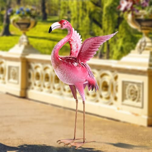 Garten-Flamingo-Statuen und Skulpturen, Outdoor-Metall-Vogel-Hof-Kunst, rosa Flamingos, Rasen-Ornament für Terrasse, Hinterhof, Veranda, Dekorationen