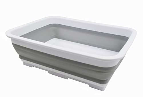 SAMMART 7L zusammenklappbare Wanne – Faltbare Geschirrwanne – tragbares Waschbecken – platzsparende Kunststoff-Waschwanne (Weiß/Grau, 1)