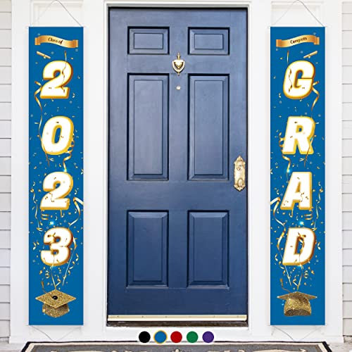 2022 blaue und goldene Abschlussdekoration, Veranda-Banner, vertikal, 180,3 x 30,5 cm, Doppel-Set, Abschluss-Party-Dekor-Banner für drinnen und draußen (blau)