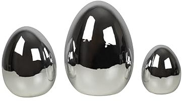 HEITMANN DECO Porzellan Ostereier 3er Set: Moderne Osterdeko zum Hinstellen, Eier in Silber, ca. ca. 20,5 x 16 x 12,5 cm