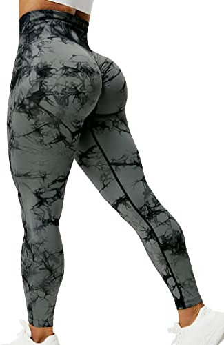 ZAAYO Tie Dye Gym Leggings Seamless Women Scrunch Bum High Waist Sport Leggings for Yoga Gym Workout Fitness Black Grey XL