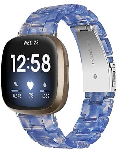 Miimall Compatible avec bracelet Fitbit Versa 3/Sense pour femme,Résine de résine de qualité supérieure,Pour Fitbit Versa 3/Sense,Bleu marine clair
