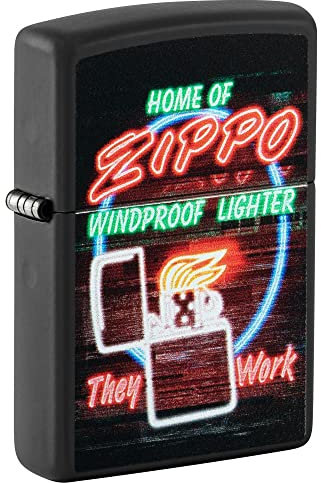 Zippo Feuerzeug mit Neonschild-Design, matt, Schwarz