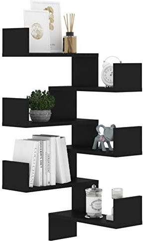 Tidyard 2 STK.Wand Eckregal Hängeregal Schweberegal Wandregal Dekoregal Bücherregal Holzwerkstoff Schwarz 40x40x50 cm