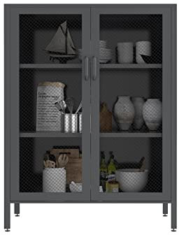 TOMYEUS Anrichte Wohnmöbel Metall Seitenkabinett/Wohnzimmerschrank/Esszimmer Sideboard Design Schwarzes Metallbuffetschrank Sideboard-Schrank