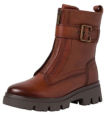 Tamaris COMFORT Damen Stiefeletten ohne Absatz aus Leder mit Reißverschluss Comfort Fit, Braun (Cognac), 41 EU