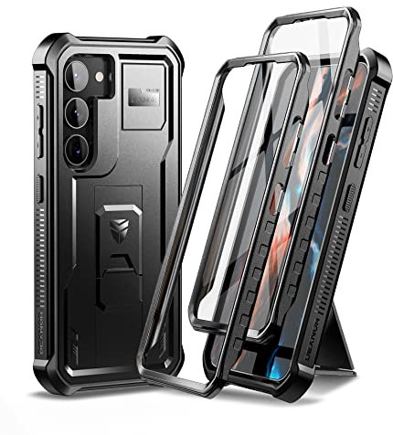 Dexnor Kompatibel mit Hülle Samsung Galaxy S23 【Doppelter Frontrahmen & Ständer】, Stoßdämpfer Technologie Fallschutz Robuste Handyhülle Stoßfeste Schutzhülle - Schwarz