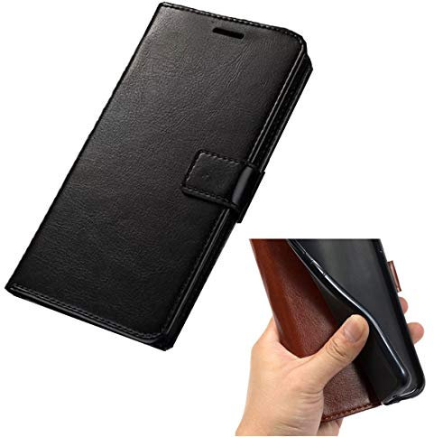 Handyhülle für AGM M6 Hülle Leder, Premium Leder Flip Wallet Case Schutzhülle Tasche Handytasche für AGM M6 Handy Hüllen Cover (2,4) - Schwarz-1