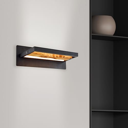 Lightbox LED Wandlampe mit 35 cm Länge - Wandleuchte mit warmweißer Lichtfarbe (3000 K) - 9,5 W - 930 lm - 3000 K - aus Aluminium/Metall/Kiefernholz - in Schwarz/Braun