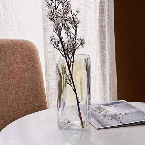 Keramikvase, Moderne und einfache quadratische Glasvase – transparente Galvanisierung, poliert und geschliffen, hydroponische Wohnzimmer-Tischdekoration, Blumenarrangement (23 x 10