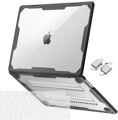 MOSISO Compatible with MacBook Air 15 inch Case 2025 2024 2023 M4 M3 M2 A3241 A3114 A2941, Symmetric Geometric Heavy Duty Hard Shell with TPU Bumper&Keyboard Cover&Type C Adapter 2 Pack, Transparent
