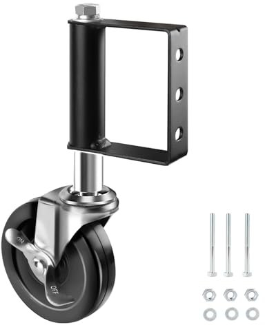 DBREAKS Federbelastete Torrollen, 100 mm Gummi Torlaufrolle mit Bremse, Hochleistungs Stoßdämpfung Lenkrollen, Feder Schiebetor Schwere Tore mit Universal-Montageplatte, Federbelastete Tor Stützrad
