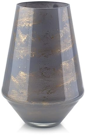 Terroso – Vase – Mundgeblasenes graues Glas – Luxuriöses Erscheinungsbild, Stilvoll & Elegant - 26 cm hoch - Marmoroptik – Blumenvase