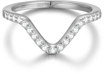 Lisandra Scott Exklusiver V-Form Ring aus 925 Sterlingsilber, besetzt mit funkelnden Zirkonia Steinen, Elegantes Design für Damen und Frauen (Silber, 56)