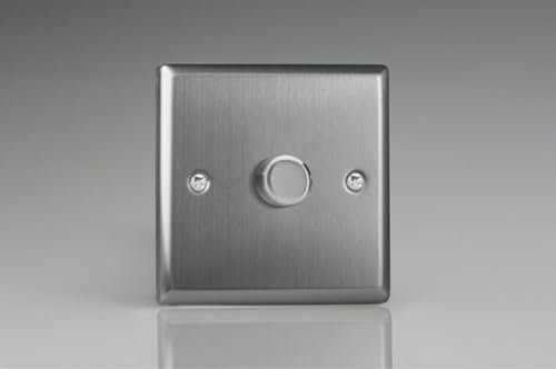 VARILIGHT - Brushed Steel - Classic - 1-Gang V-Pro Smart Master Wi-Fi Light Switch Dimmer 1 x 120W LED (Multi-Way with up to 2 Companion Controllers) - JTSM101