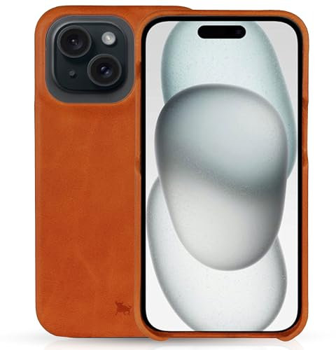 BULLAZO Menor Classic iPhone 15 kompatibel mit Magsafe Premium Lederhülle Handy case magnetische Schutzhülle Leder in Cognac und Schwarz
