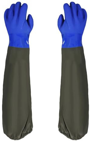 Yitobici Gants d'étang, Gants d'entretien d'étang, Gants de Sableuse, Gants en Caoutchouc, pour Aquarium, Gants d'entretien d'étang 74 cm (Bleu)