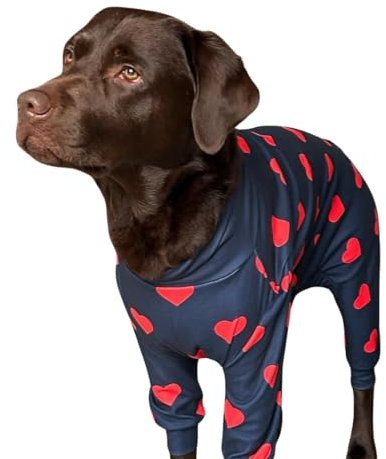 Spark Paws Hundepyjama, ultraweich und 4-Wege-Stretch, Erholungsanzug nach Operation, Schlafanzug Onesie für Kleine, Mittlere und Große Hunde - Hearts - 3XL