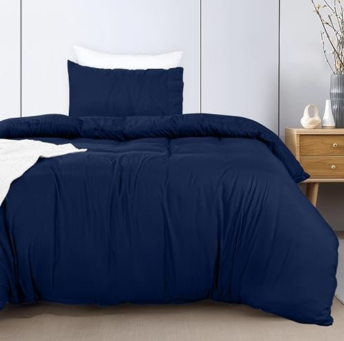 Utopia Bedding Single Duvet Cover Set - Soft Microfibre Polyester Duvet Cover with Ruched Hem Pillow case - Decorative Single Size Duvet Cover Set (Navy)