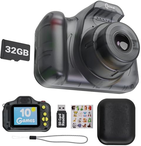 Kids Camera for Boys & Girls/Dual Camera and 8X Digital Zoom | 32GB micro SD card for Photos and Videos | Frames, Games, Sticker Pack, Extra Battery and Carry Case Included | ClicKid CAM10