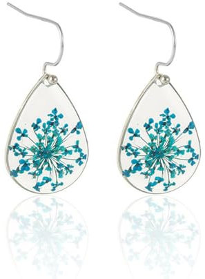 Pendientes de Flores Prensadas con Nomeolvides Hechos a Mano - Forget-Me-Not - Regalo para Mujer