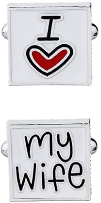 AMDXD Hemd für Manschettenknöpfe, I Love My Wife Quadrat Cufflinks Wedding, Silber Rot Weiß Manschettenknöpfe für Unternehmen