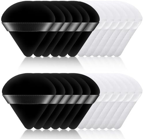 24 Stück Dreieck Makeup Puderquaste Dreieck, Powder Puff, Make up Gesicht Schwämmchen Puderquaste, Waschbar Wiederverwendbar Makeup Sponges für Loses Puder Foundation(Schwarz und Weiß)