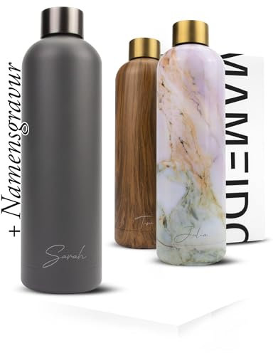 MAMEIDO Edelstahl Trinkflasche personalisiert 750ml - auslaufsichere Trinkflasche mit Namen, personalisertes Geschenk (Carbon Grey, 0,75l)