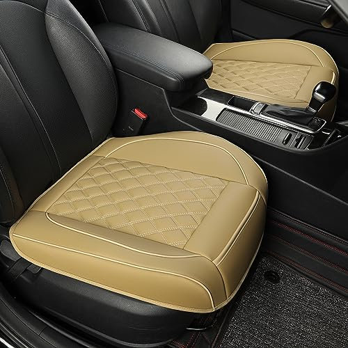 Vankerful 2 Pack Leather Front Car Seat Covers,Bottom Seat Covers for Cars,Driver Car Seat Cushion Cover for Most Vehicles,Sedan,Truck,SUV(Beige)